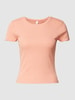 QS Cropped T-Shirt in Ripp-Optik Lachs