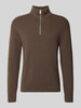Lindbergh Strickpullover mit Troyer-Kragen Mittelbraun
