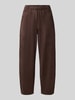 MAC Loose fit kunstleren broek met elastische band model 'Tilda' Donkerbruin