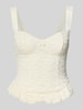 Gina Tricot Top w kroju slim fit z obszyciem z koronki na całej powierzchni Złamany biały