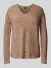 Only Pullover mit V-Ausschnitt Modell 'CAMILLA' Taupe Melange