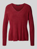 Vero Moda Regular Fit Strickpullover mit V-Ausschnitt Modell 'CREWLEFILE' Rot Melange