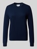 Jake*s Casual Gebreide pullover van kasjmier met ronde hals Donkerblauw