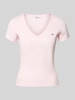 Tommy Jeans Slim fit T-shirt van katoenmix Lichtroze