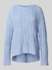 Tom Tailor Loose Fit Strickpullover mit Zopfstrickmuster und Seitenschlitzen Hellblau