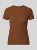 Stefanel T-shirt o kroju slim fit z okrągłym dekoltem model 'COSTINA' Średniobrązowy