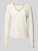 Tommy Hilfiger Pullover met afgeronde V-hals, model 'SOFT WOOL' Offwhite