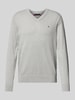 Tommy Hilfiger Gebreide pullover met logostitching, model 'PIMA' Lichtgrijs gemêleerd