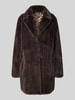 WHITE LABEL Lange jas met imitatiebont Donkerbruin