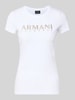 Armani Exchange Slim Fit T-Shirt mit Label-Print Weiss