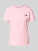 Jake*s Casual T-shirt met motiefstitching Fuchsia