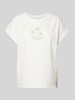 Jake*s Casual T-shirt met motief- en statementstitching Offwhite