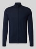 Profuomo Regular fit gebreid jack van puur katoen met opstaande kraag Marineblauw