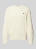 Lacoste Gebreide pullover van wol met logopatch, model 'BEADED' Offwhite