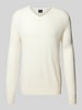 Christian Berg Men Strickpullover mit gerippten Abschlüssen Offwhite Melange