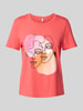 Vero Moda Comfort fit T-shirt van katoenmix, model 'DIFACEY' Lichtrood