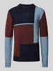 Blend Gebreide pullover met ribboorden Marineblauw