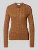 Jake*s Casual gebreid jack met kabelpatroon en ronde hals Middenbruin