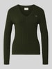 Gant Strickpullover mit V-Ausschnitt und Logo-Stitching Dunkelgruen