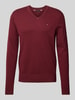 Tommy Hilfiger Gebreide pullover met logostitching, model 'PIMA' Donkerrood