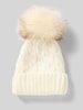 Kurt Beines Strickmütze mit breitem Umschlag und Bommel Offwhite
