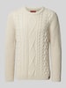 Superdry Strickpullover mit Zopfmuster Modell 'Jacob' Offwhite