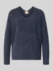 MOS MOSH Sweter z dzianiny z mieszanka wełny z dekolt w serek model 'THORA' Ciemnoniebieski