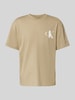 Calvin Klein Jeans T-shirt met labelprint en ronde hals Beige