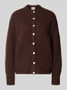 ICHI relaxed fit gebreid jack met wol model 'Belablue' Donkerbruin