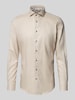 Profuomo Slim fit zakelijk overhemd met haaikraag Zand