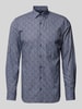 OLYMP No. Six Slim fit vrijetijdsoverhemd met fijn all-over motief Marineblauw