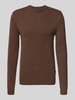 Blend Gebreide pullover met ribboorden, model 'BRANKO' Donkerbruin gemêleerd