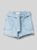 Mango Regular Fit Jeansshorts mit Bindegürtel Hellblau