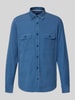 OLYMP Level Five Regular fit ribcordoverhemd met kentkraag Jeansblauw