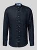 Fynch-Hatton Regular fit linnen overhemd met opstaande kraag Marineblauw