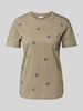 Jake*s Casual T-shirt met motiefstitching Lindegroen