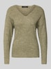 Vero Moda Regular Fit Strickpullover mit V-Ausschnitt Modell 'CREWLEFILEGLITTER' Oliv