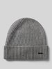 JOOP! Collection Gebreide muts van kasjmier met labeldetail, model 'FENOL' Lichtgrijs gemêleerd