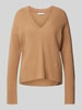 Tommy Hilfiger Gebreide pullover met geribde V-hals Camel