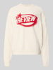 REVIEW Gebreide pullover met labelprint Beige gemêleerd