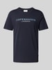 Lindbergh T-shirt met labelprint met statement, model 'EARN' Marineblauw