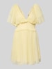 LACE & BEADS Cocktailkleid mit V-Ausschnitt und Taillenband Hellgelb