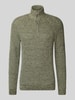 Blend Slim fit gebreide pullover met ritssluiting, model 'Darik' Olijfgroen