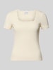 Jake*s Casual T-shirt w prążkowaniu z obszyciem koronką Beżowy