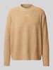 Hugo Blue Gebreide pullover met labelstitching, model 'Sanou' Beige