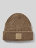 Pieces Beanie mit Umschlag und Patch Modell 'PYRON' Taupe