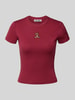 Review T-shirt met motiefstitching en ronde hals Bordeaux