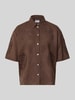 Jake*s Casual Bluse aus Leinen-Baumwoll-Mix mit Motiv-Stitching Dunkelbraun