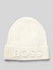 BOSS Beanie met labelstitching, model 'Lara' Ecru