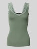 Vero Moda Regular fit top met bandjes en kant, model 'ROSA' Rietgroen